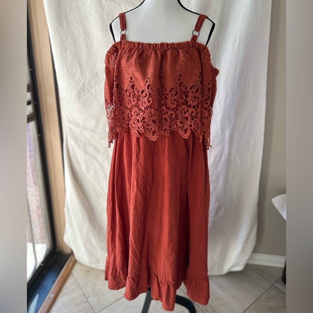 BloomChic Orange Tiered Embellished Midi Dress